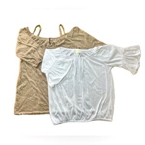 French Laundry Bundle 2 Shirts, Tan & White Size Small Cold Shoulder, Butterfly